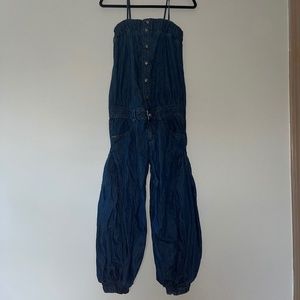 Miss Sixty Vintage Denim Cuffed Pant Jumpsuit With Pockets